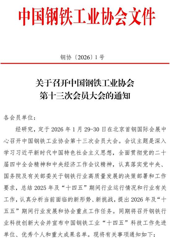 关于召开中国钢铁工业协会第十三次会员大会的通知 关于召开中国钢铁工业协会第十三次会员大会的通知