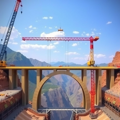 在建世界最大跨径拱桥首片拱上T梁成功架设 在建世界最大跨径拱桥首片拱上T梁成功架设